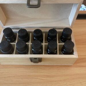 Wooden Essential Oil Storage Box with Black Bottles